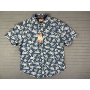 Jachs Size L Mens Hawaiian Shirt Short Sleeve Button Up Light Blue Palm Trees